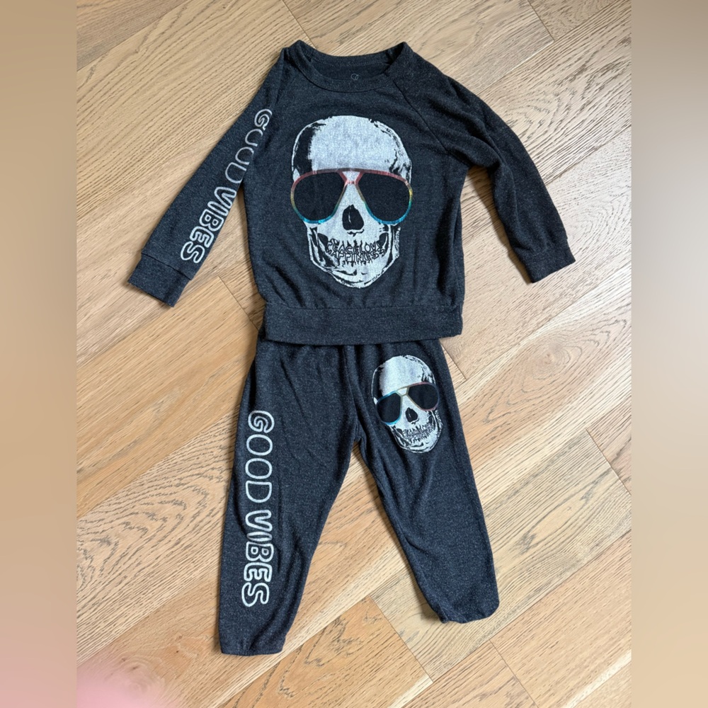 4T Lauren Moshi Black Skull “Good Vibes” Matching Lounge Set